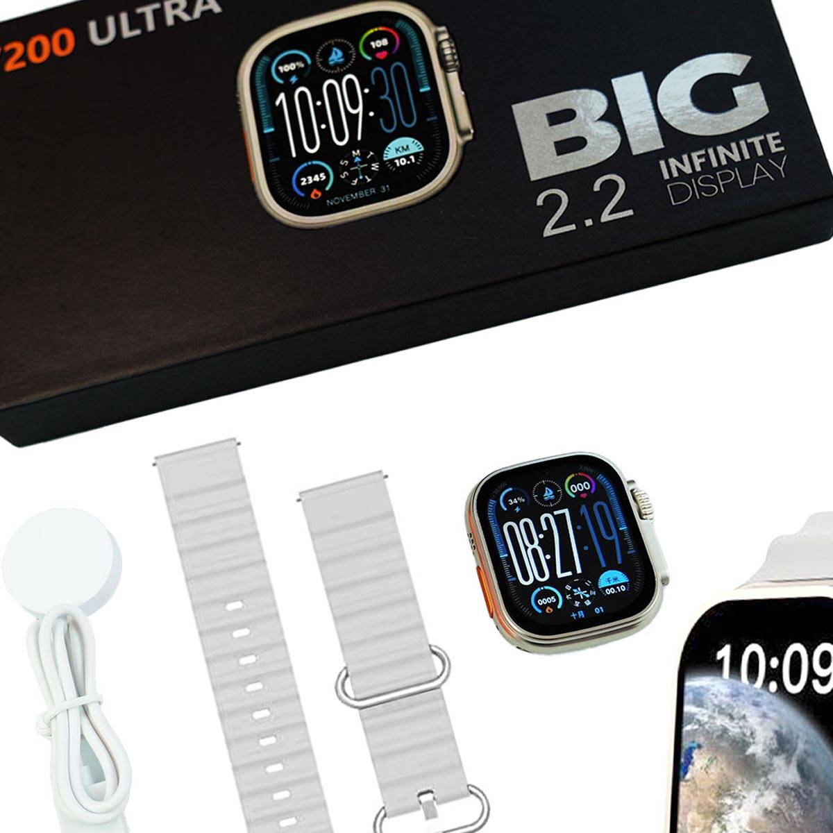 V200 Ultra Smart Watch - 2.3" Display - Bluetooth Calling - Custom Wallpaper - Wireless Charging - Compatible with All Phones